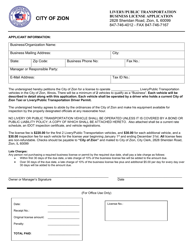 Document preview: Livery/Public Transportation Business License Application - City of Zion, Illinois