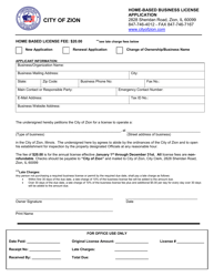 Document preview: Home-Based Business License Application - City of Zion, Illinois