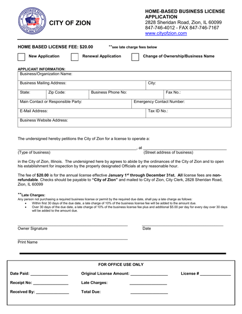 Home-Based Business License Application - City of Zion, Illinois