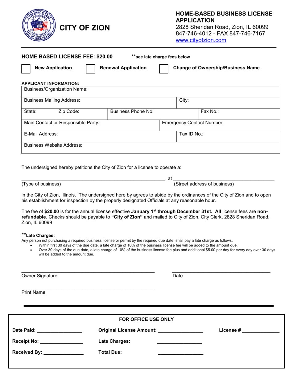 Home-Based Business License Application - City of Zion, Illinois, Page 1