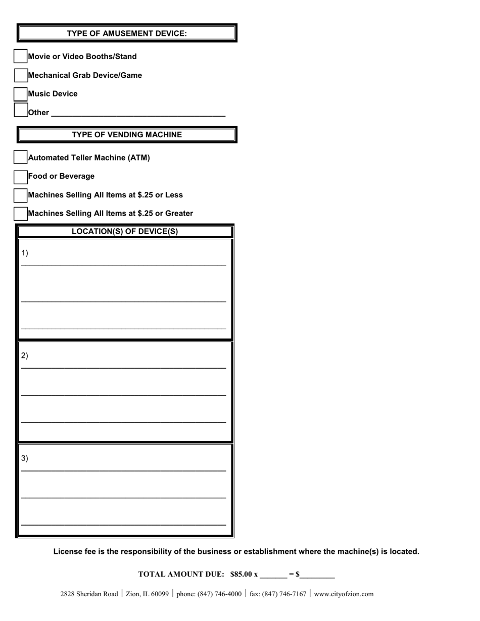 Amusement Device License Application - City of Zion, Illinois, Page 2