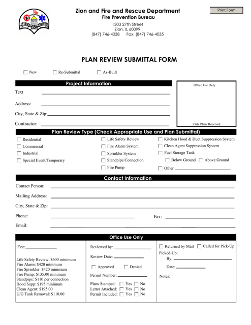 Plan Review Submittal Form - City of Zion, Illinois Download Pdf