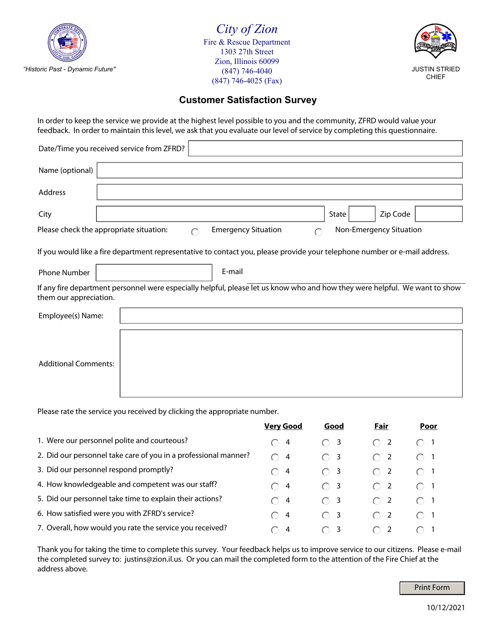 Customer Satisfaction Survey - City of Zion, Illinois Download Pdf