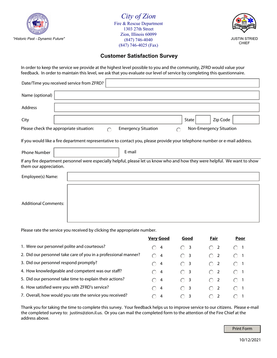 Customer Satisfaction Survey - City of Zion, Illinois, Page 1