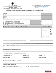 Form KW1 &quot;Employer Quarterly Return of City Tax Withheld&quot; - City of Kettering, Ohio