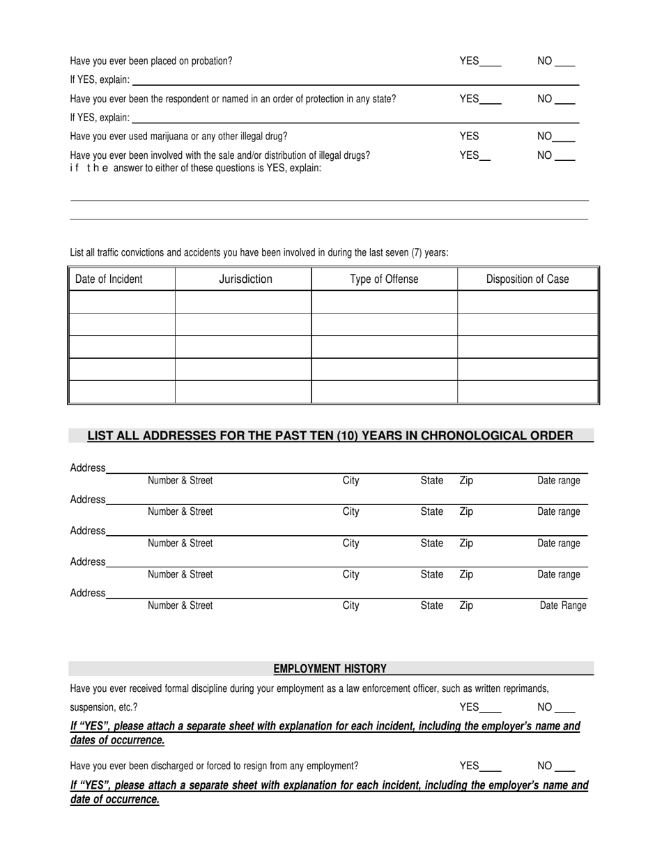 Lateral Transfer Police Officer Supplemental Application - City of Zion, Illinois, Page 7