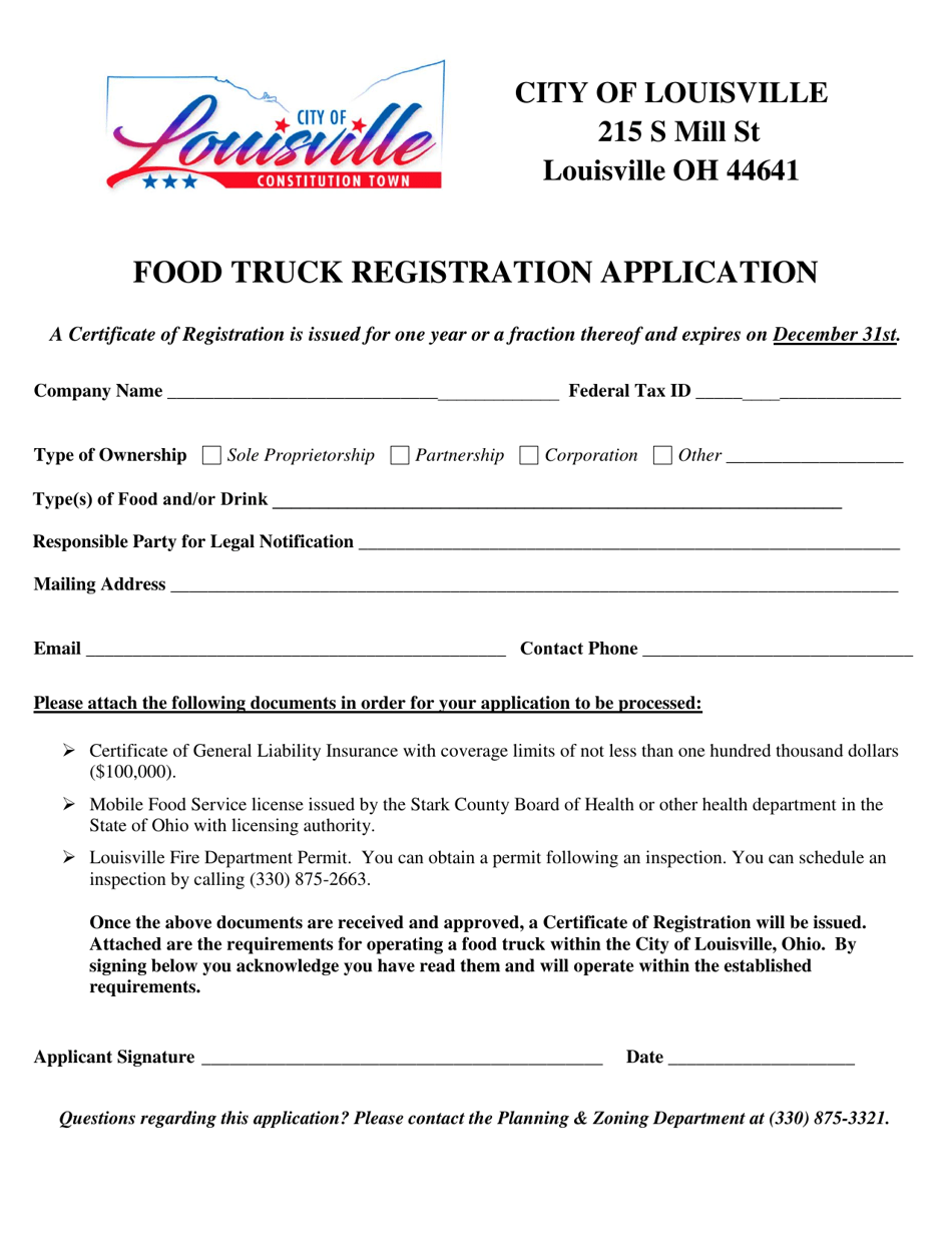 Food Truck Registration Application - City of Louisville, Ohio, Page 1