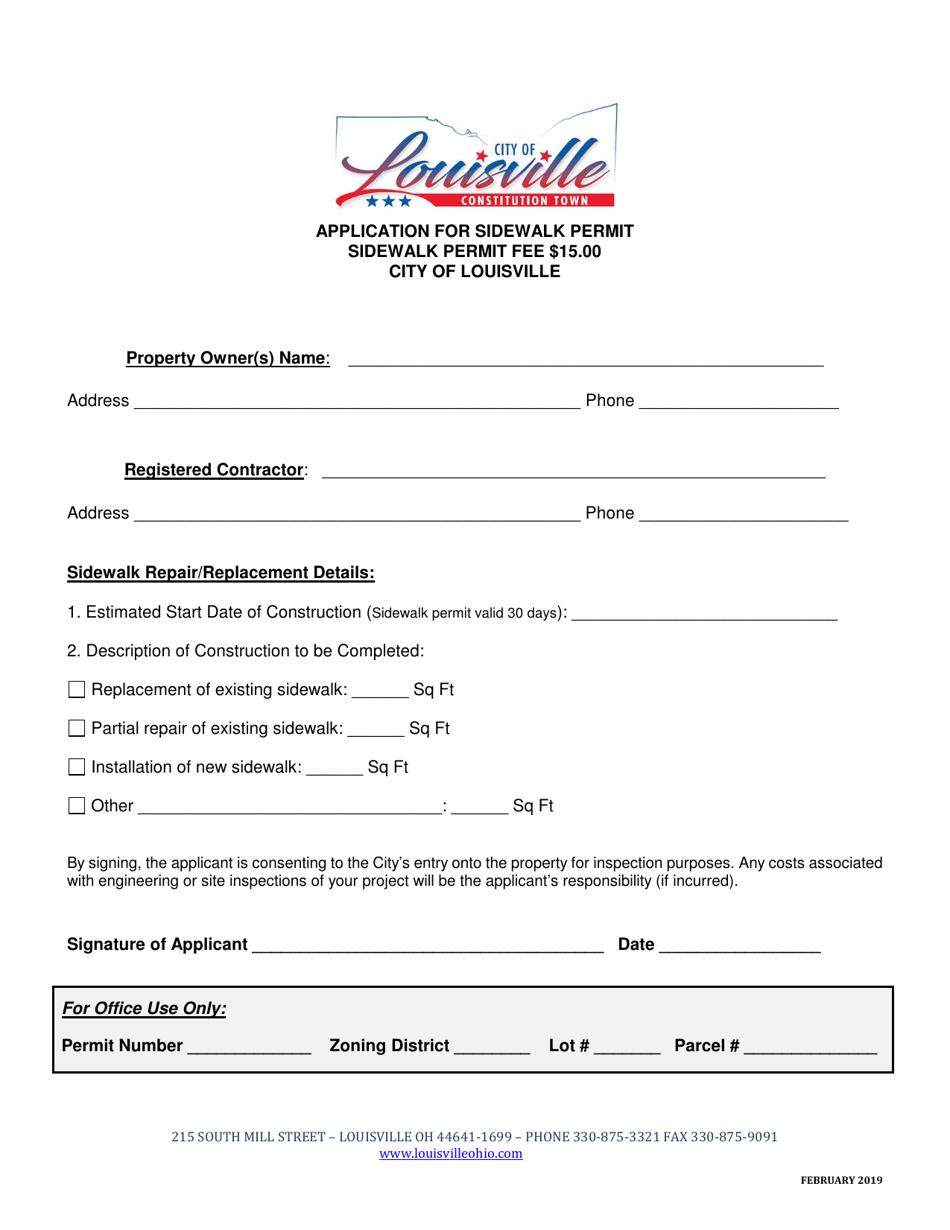 Application for Sidewalk Permit - City of Louisville, Ohio, Page 1