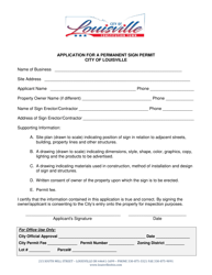 Document preview: Application for a Permanent Sign Permit - City of Louisville, Ohio