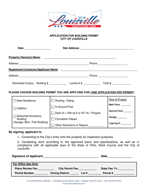 Application for Building Permit - City of Louisville, Ohio Download Pdf