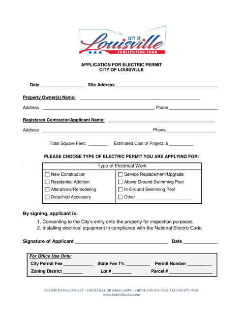Application for Electric Permit - City of Louisville, Ohio Download Pdf