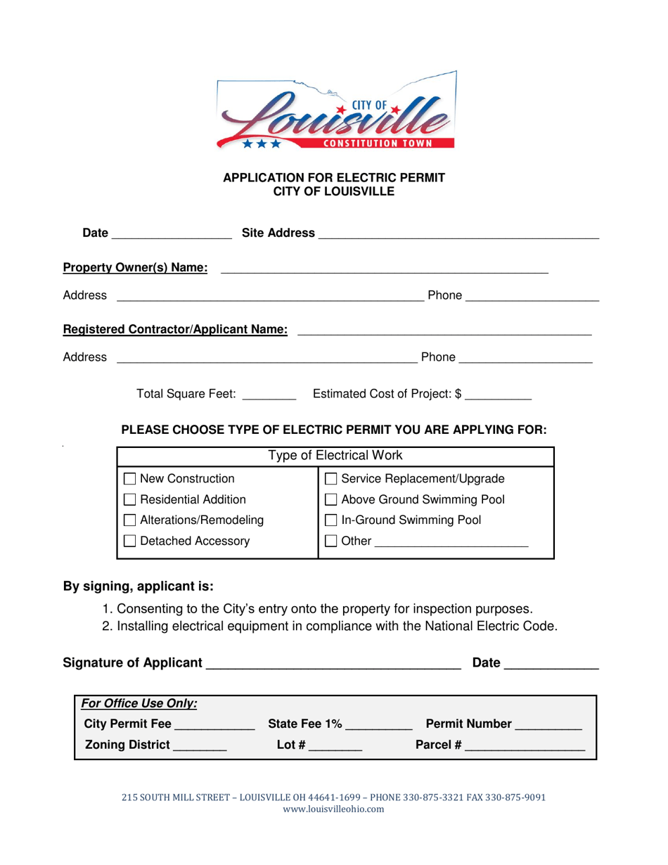 Application for Electric Permit - City of Louisville, Ohio, Page 1