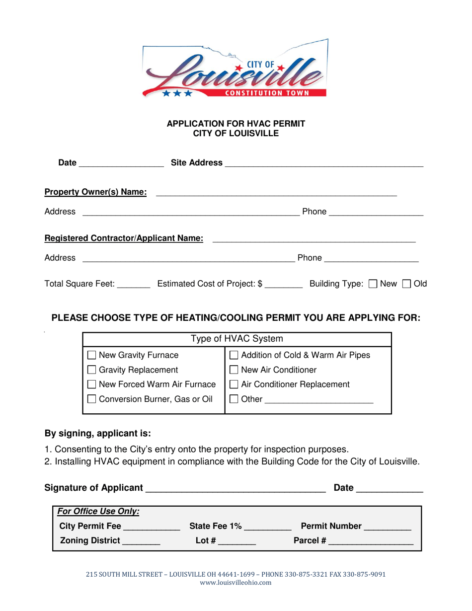 Application for HVAC Permit - City of Louisville, Ohio, Page 1