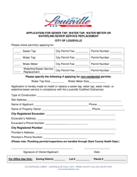 Document preview: Application for Sewer Tap, Water Tap, Water Meter or Waterline/Sewer Service Replacement - City of Louisville, Ohio