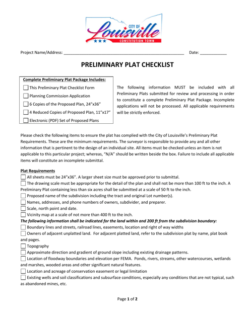 Preliminary Plat Checklist - City of Louisville, Ohio