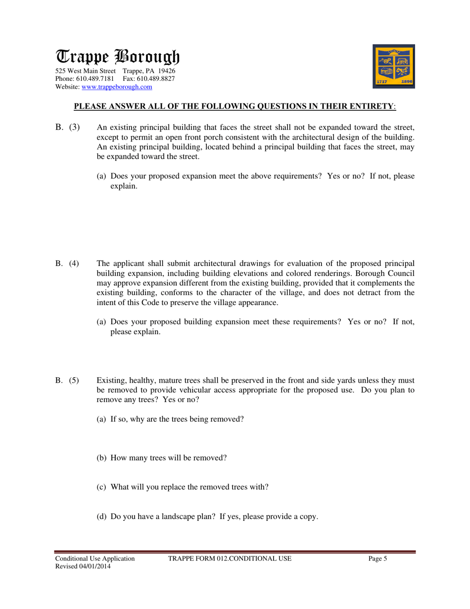 TRAPPE Form 012 Application for Conditional Use Approval - Trappe Borough, Pennsylvania, Page 5
