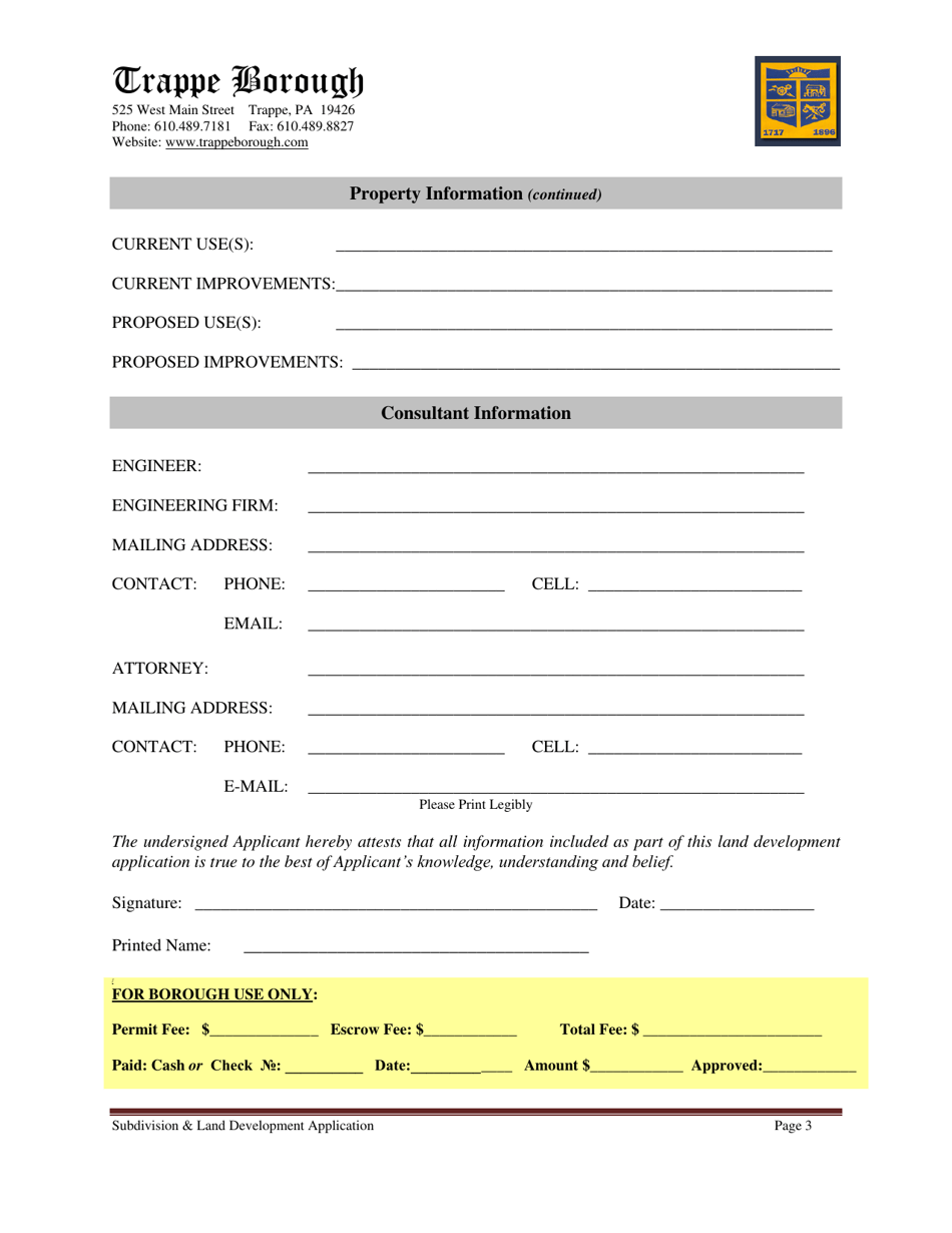 Application for Subdivision  Land Development - Trappe Borough, Pennsylvania, Page 3