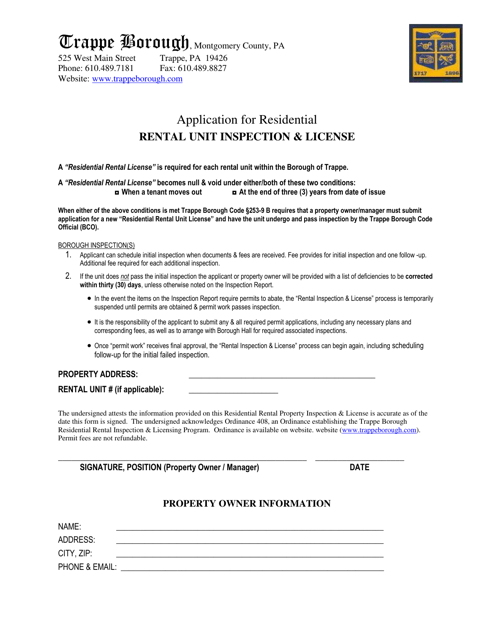 Application for Residential Rental Unit Inspection & License - Trappe Borough, Pennsylvania