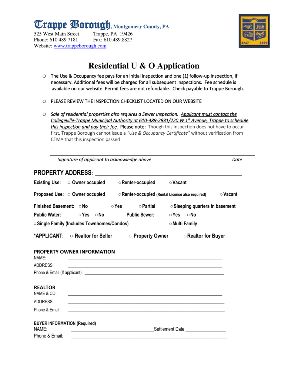 Residential U  O Application - Trappe Borough, Pennsylvania, Page 1