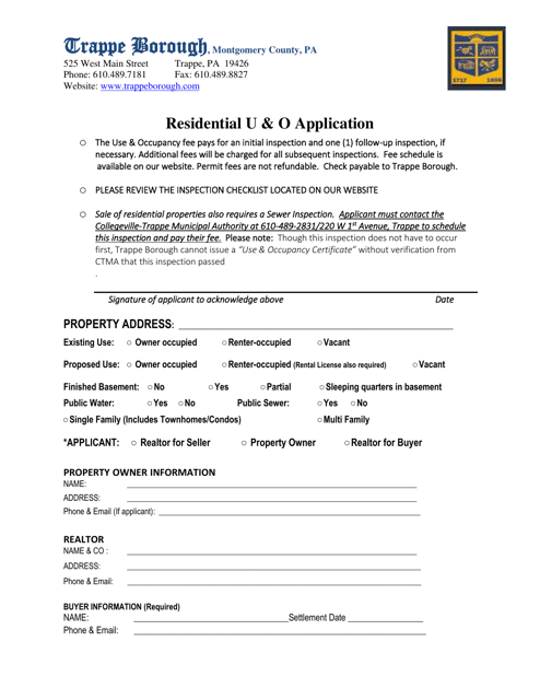 Residential U & O Application - Trappe Borough, Pennsylvania