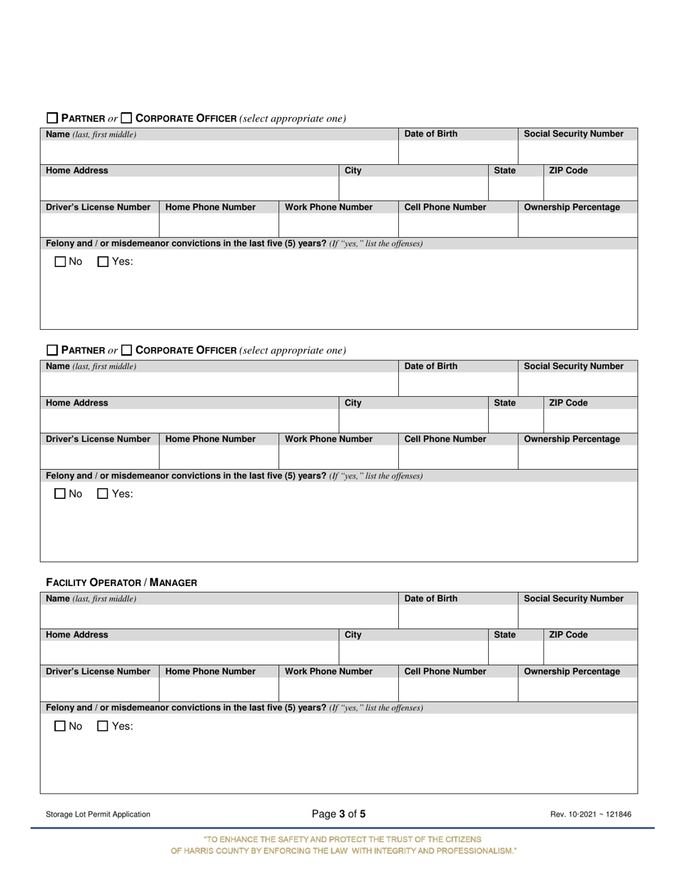 Storage Lot Permit Application - Harris County, Texas, Page 3
