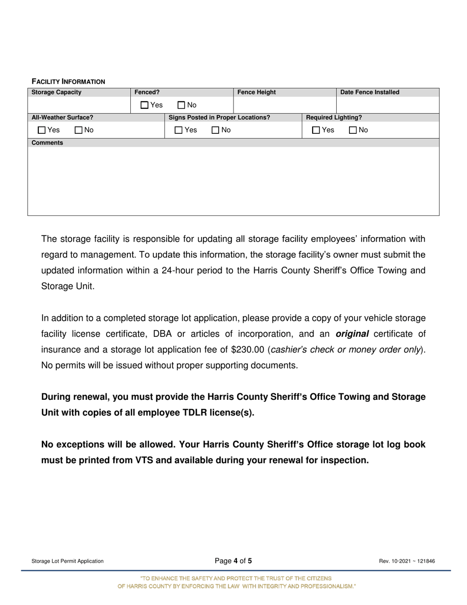 Storage Lot Permit Application - Harris County, Texas, Page 4