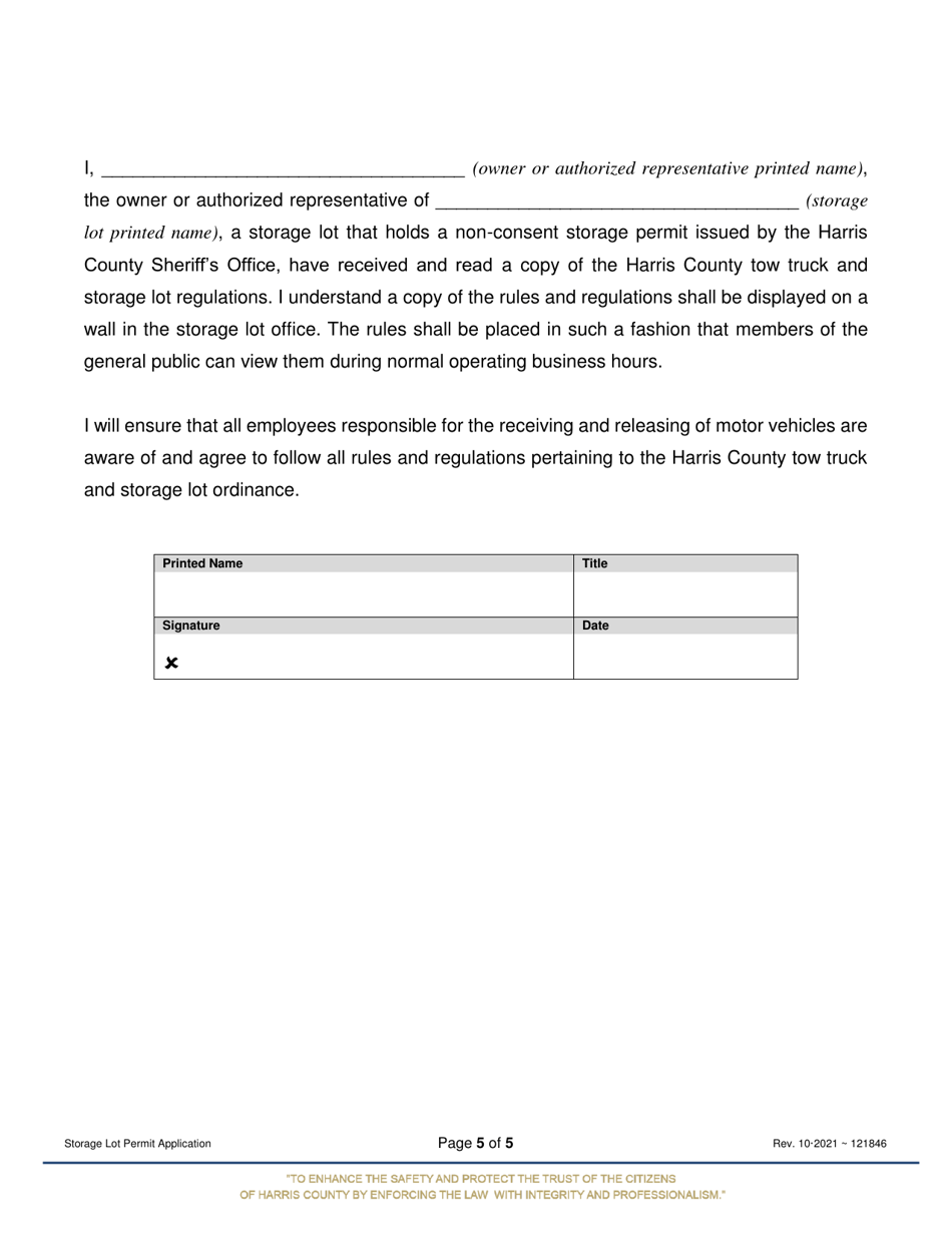 Storage Lot Permit Application - Harris County, Texas, Page 5