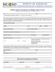 Document preview: Storage Lot Permit Application - Harris County, Texas