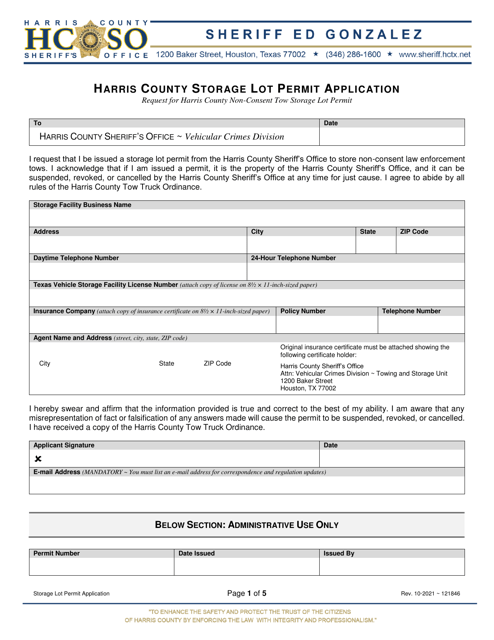 Storage Lot Permit Application - Harris County, Texas Download Pdf