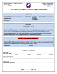 Class I Sexually Oriented Business Permit Application - Harris County, Texas