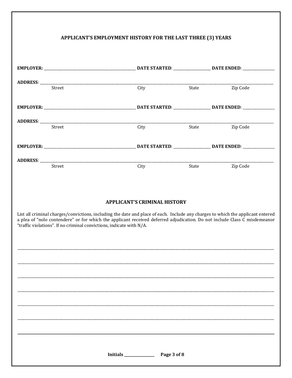 Class I Sexually Oriented Business Permit Application - Harris County, Texas, Page 3