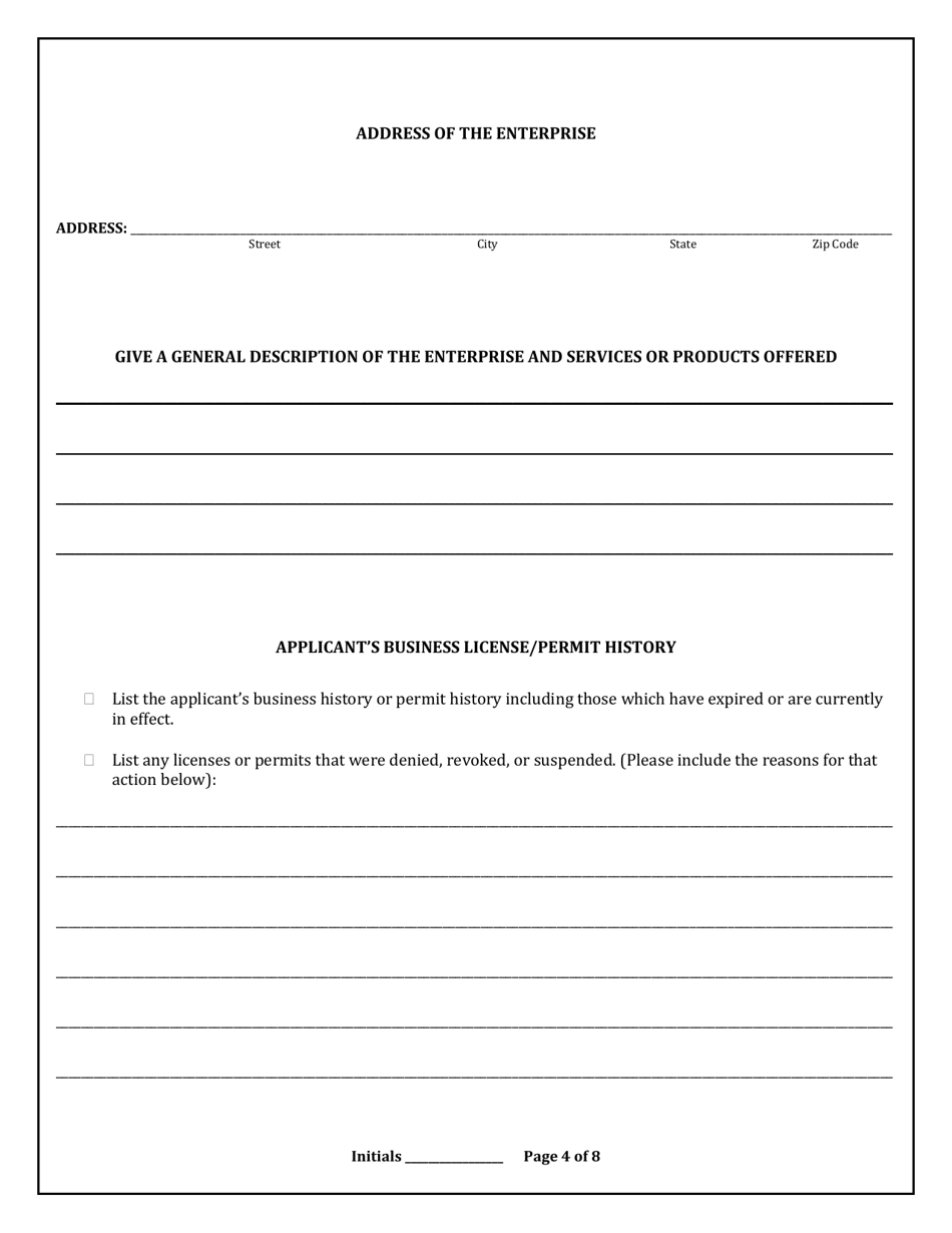 Class I Sexually Oriented Business Permit Application - Harris County, Texas, Page 4