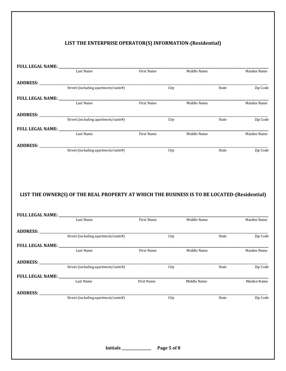 Class I Sexually Oriented Business Permit Application - Harris County, Texas, Page 5