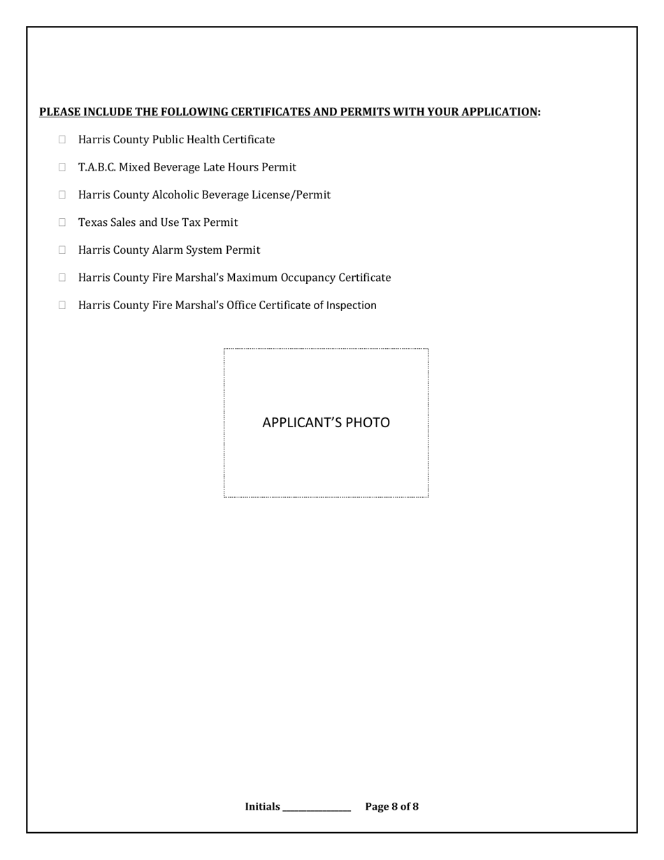 Class I Sexually Oriented Business Permit Application - Harris County, Texas, Page 8