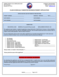 Document preview: Class II Sexually Oriented Business Permit Application - Harris County, Texas