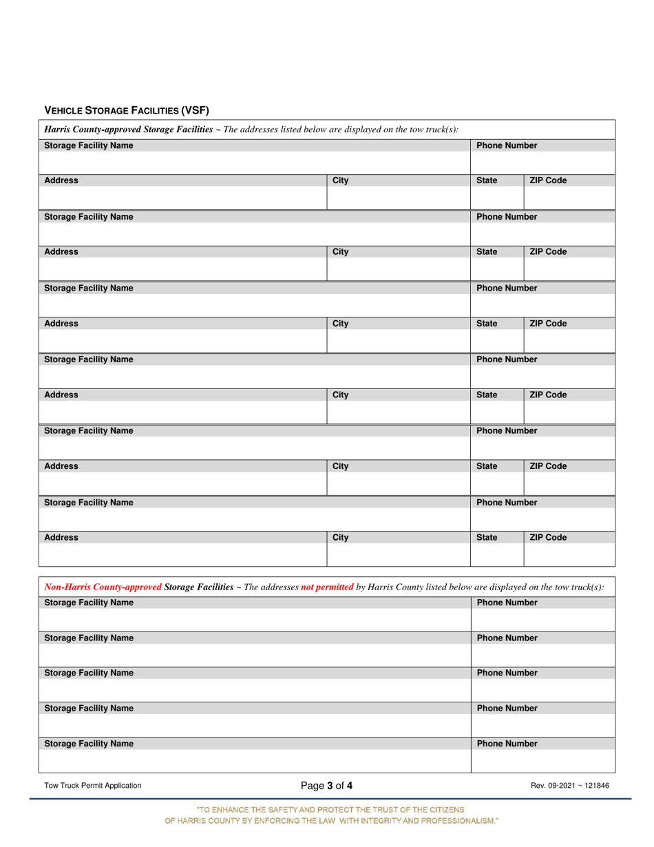 Tow Truck Permit Application - Harris County, Texas, Page 3