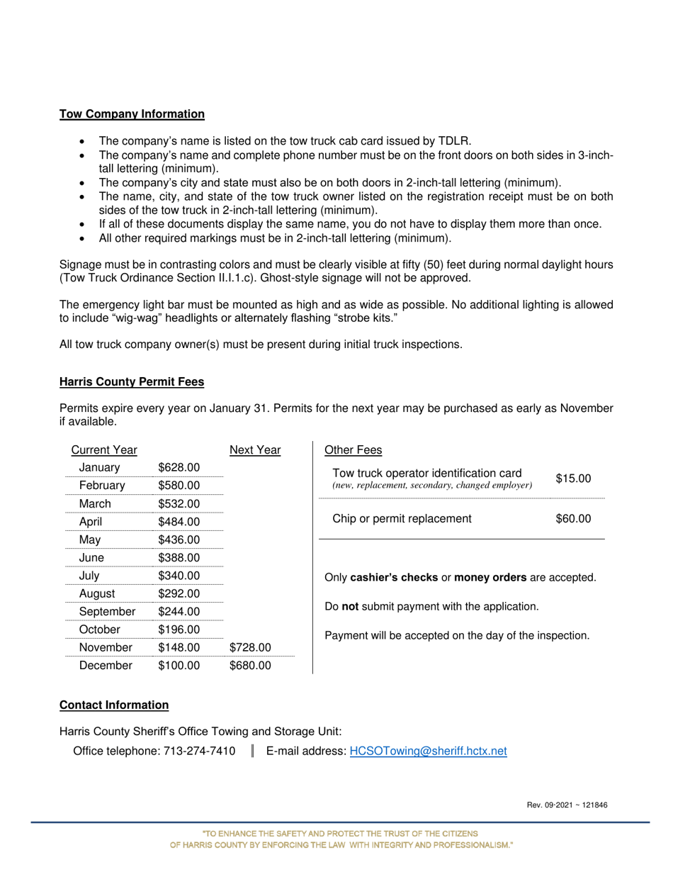 Tow Truck Permit Application - Harris County, Texas, Page 6