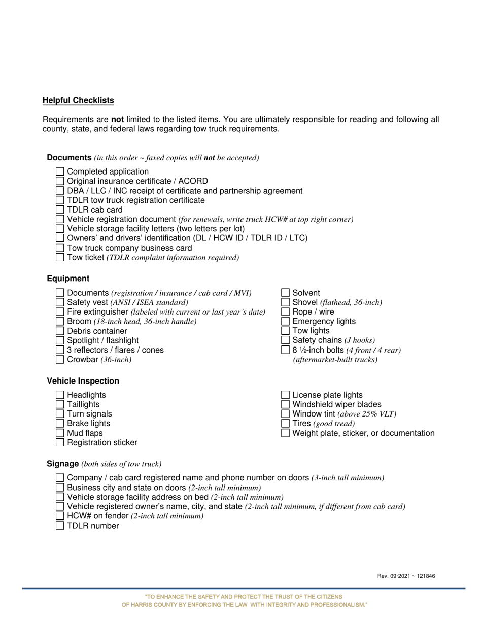 Tow Truck Permit Application - Harris County, Texas, Page 7