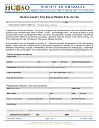 Document preview: Tow Truck Permit Application - Harris County, Texas