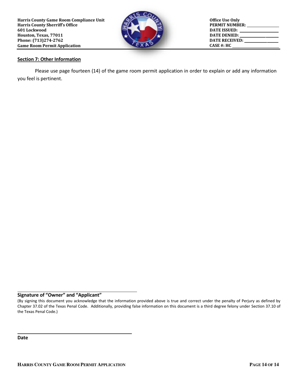 Application for a Permit to Operate a Game Room - Harris County, Texas, Page 14