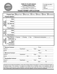 Document preview: Trade Permit Application - Town of Atlantic Beach, North Carolina