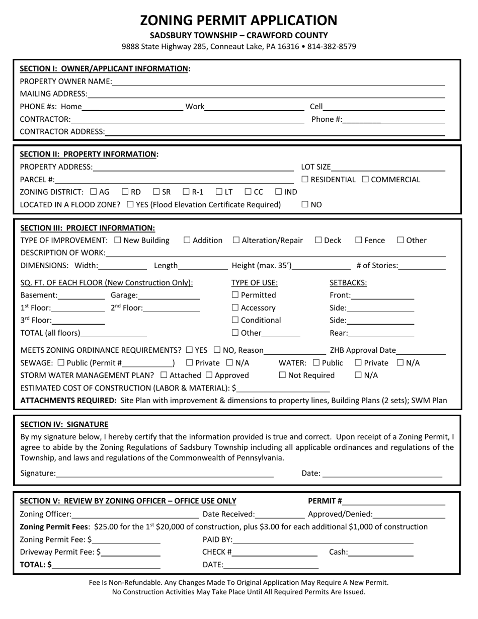 Sadsbury Township, Pennsylvania Zoning Permit Application - Fill Out ...