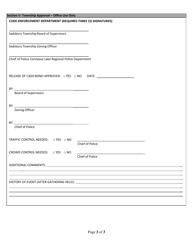 Public Gathering Permit Application - Sadsbury Township, Pennsylvania, Page 3