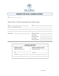 Document preview: Request for Folio/Address Change - City of Miami, Florida