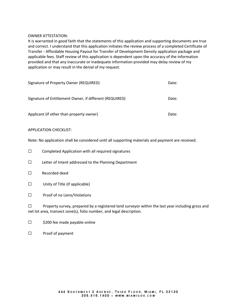 Certificate of Transfer - Affordable Housing Payout - City of Miami, Florida, Page 2