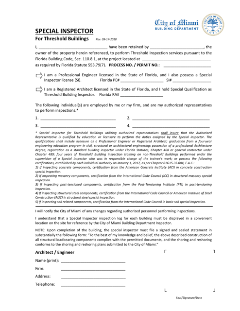 Special Inspector for Threshold Buildings - City of Miami, Florida Download Pdf
