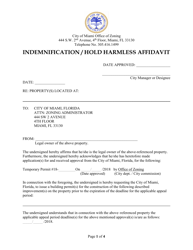 Document preview: Indemnification/Hold Harmless Affidavit - City of Miami, Florida