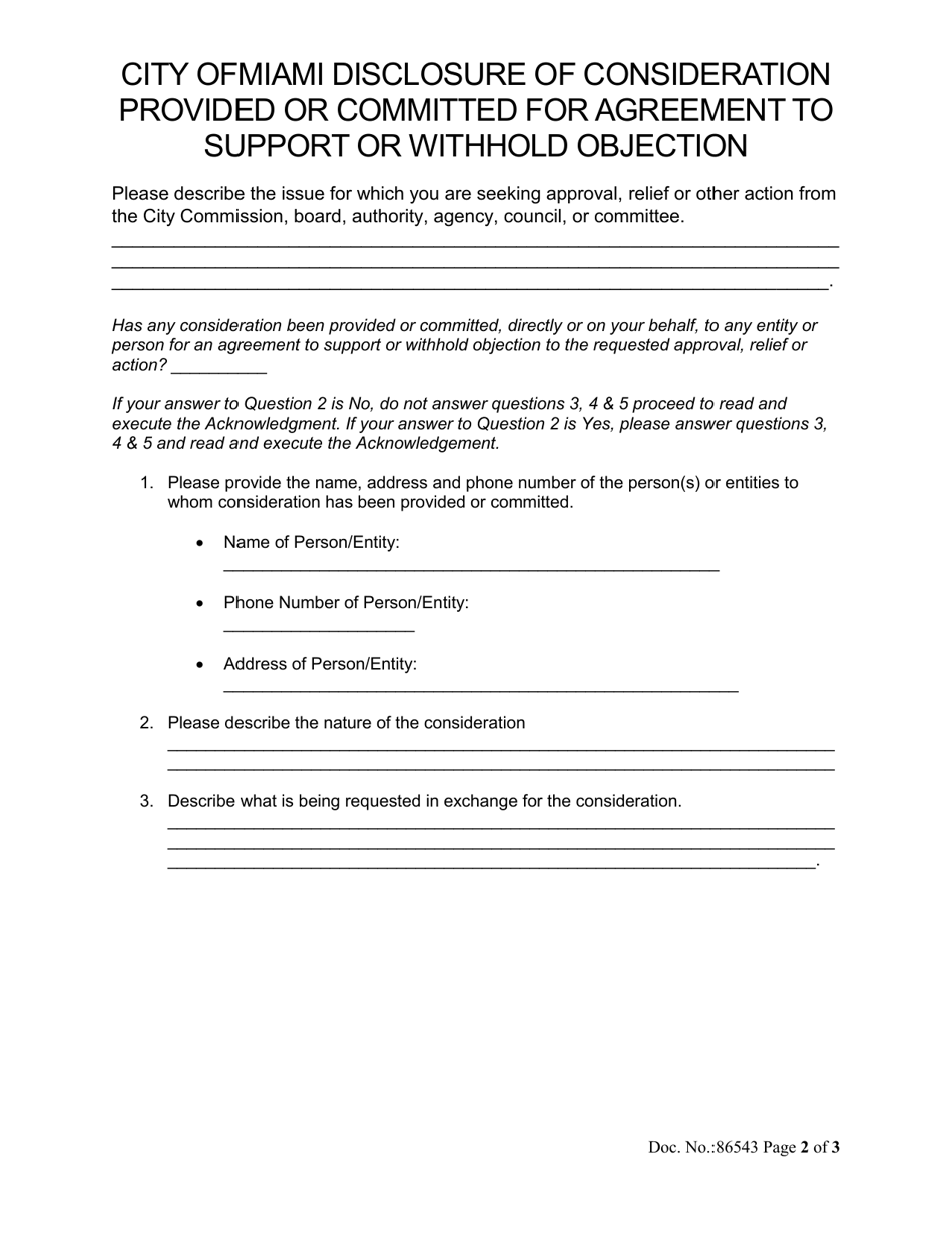 Disclosure of Consideration Provided or Committed for Agreement to Support or Withhold Objection - City of Miami, Florida, Page 2