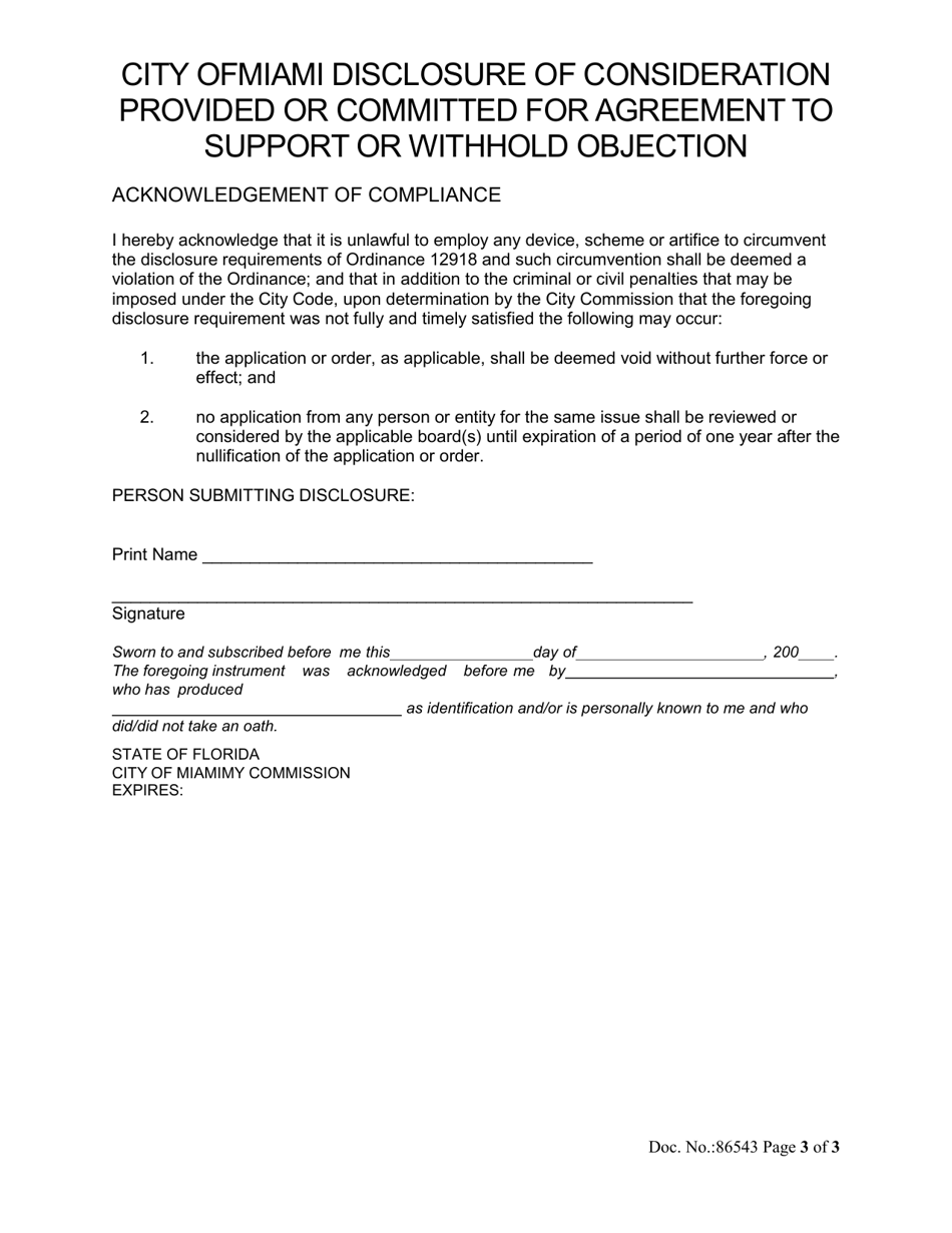 Disclosure of Consideration Provided or Committed for Agreement to Support or Withhold Objection - City of Miami, Florida, Page 3