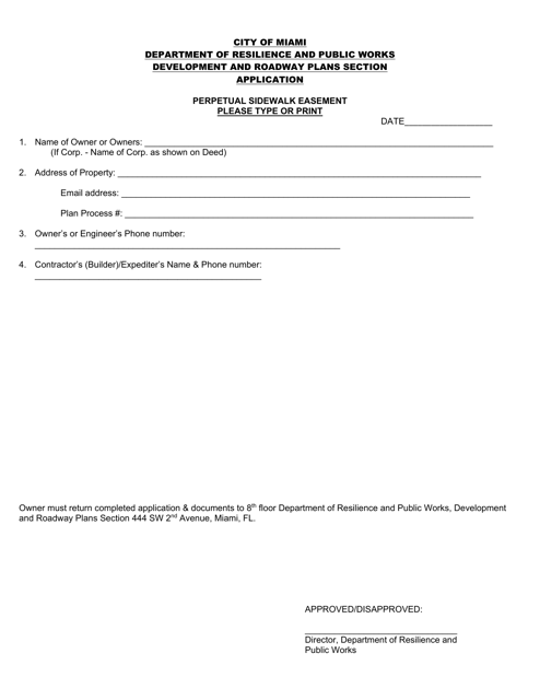 Covenant: Perpetual Sidewalk Easement Application - City of Miami, Florida Download Pdf